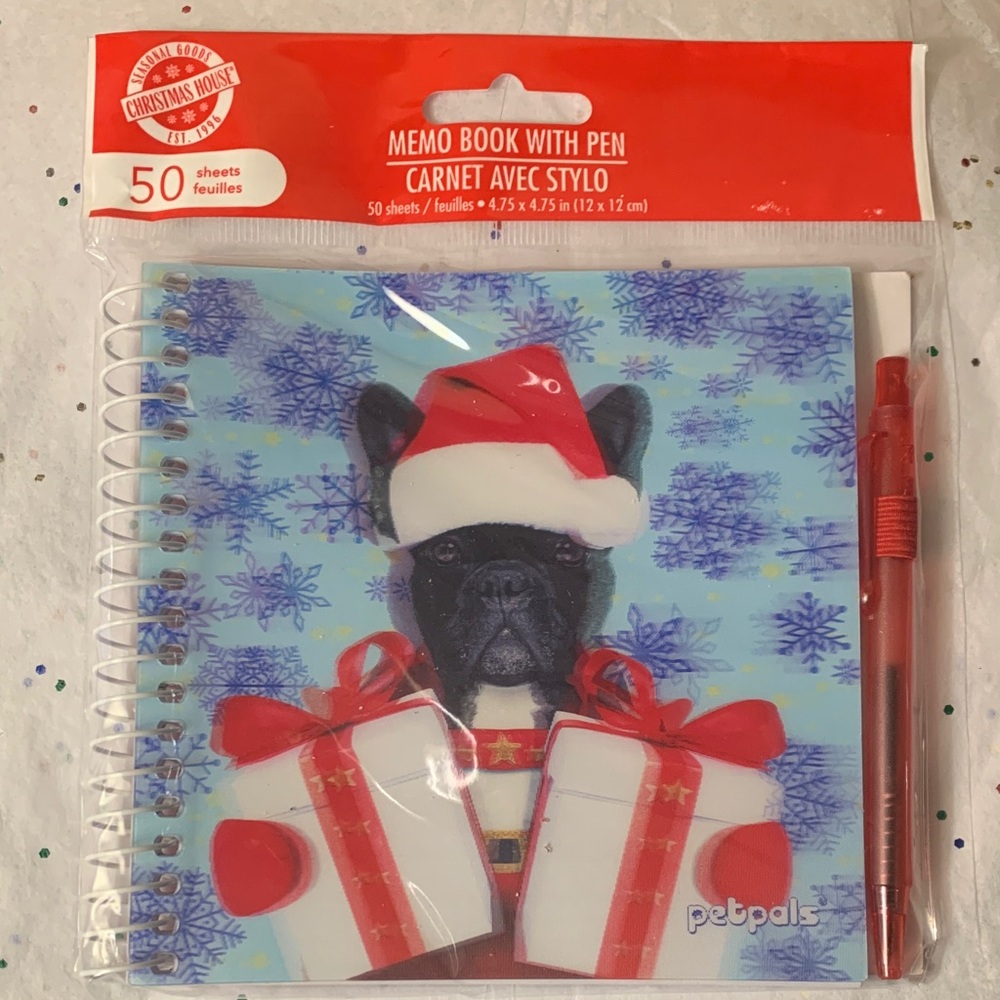 Christmas Memo Book with Pen - Blue and Red